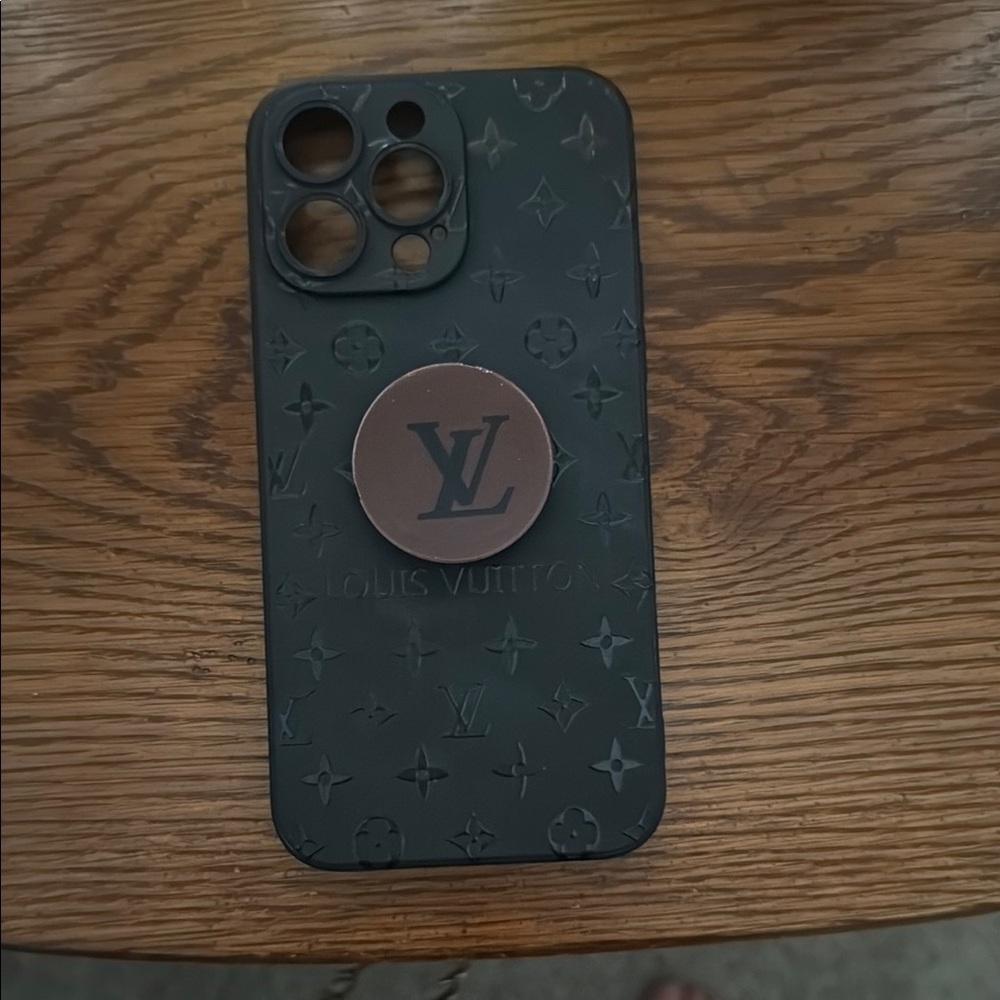 Louis Vuitton Black and Brown iPhone Case with Leather Emblem